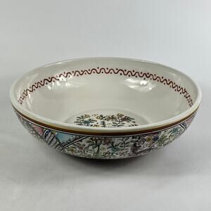 Ceramicas De Coimbra Portugal Hand Painted 12" Floral Animal Serving Bowl